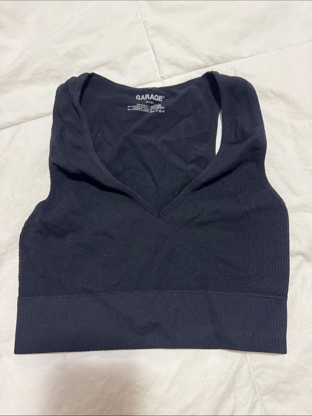 Garage Black Ribbed V-Neck Crop Top